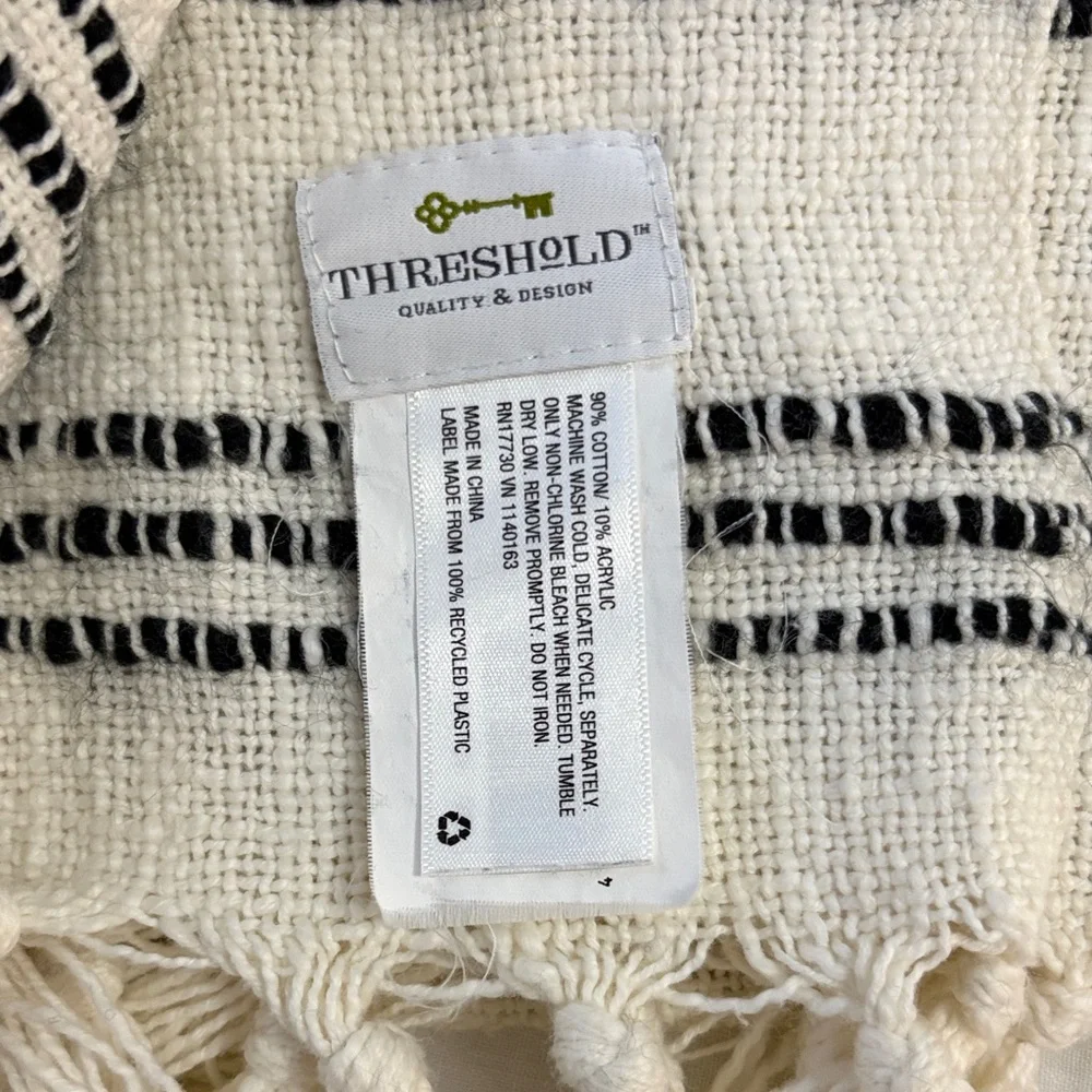 Threshold Striped Fringe Throw Blanket - White with Black Stripes